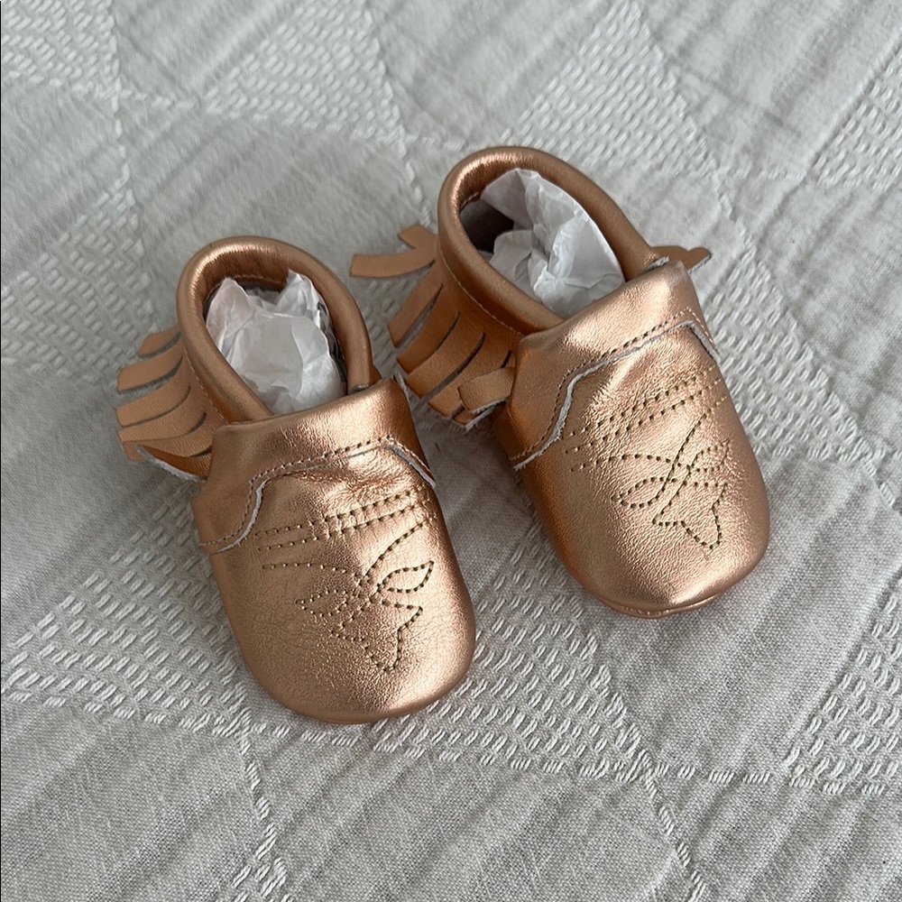 Western Baby Moccasins in Rose Gold